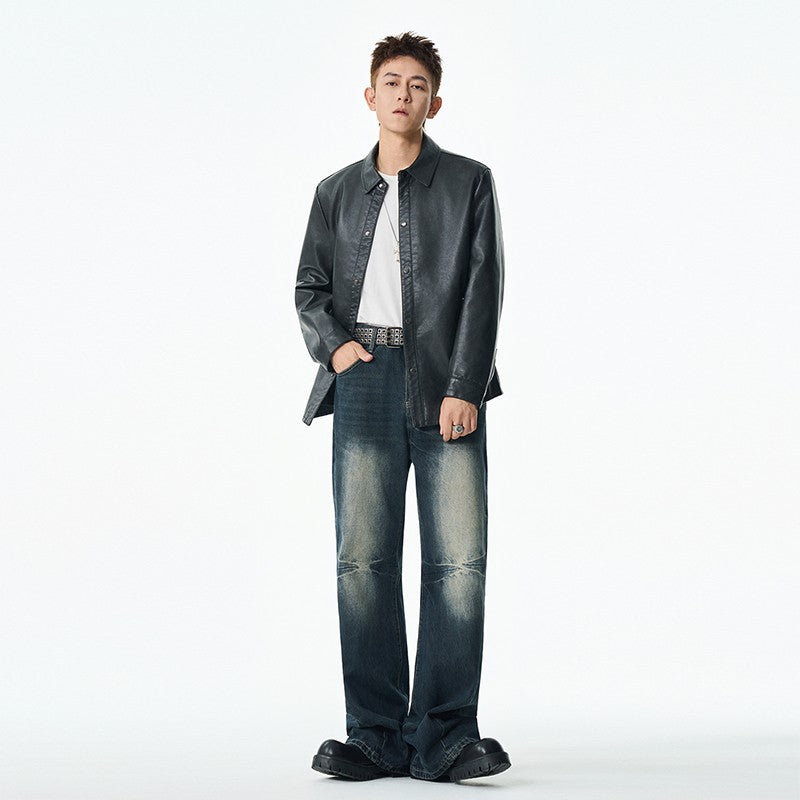 Men New Leather Jacket Men's Retro Black Classic Turn Collar Leather Jackets Trendy Cool Jacket Motorcycle Faux Leather Jacket