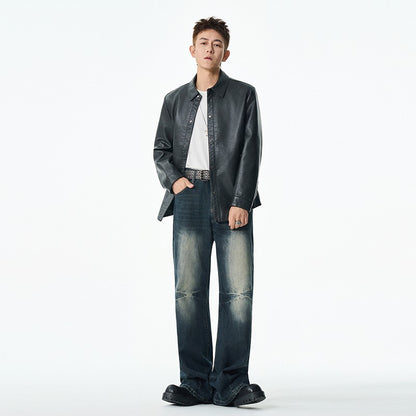 Men New Leather Jacket Men's Retro Black Classic Turn Collar Leather Jackets Trendy Cool Jacket Motorcycle Faux Leather Jacket