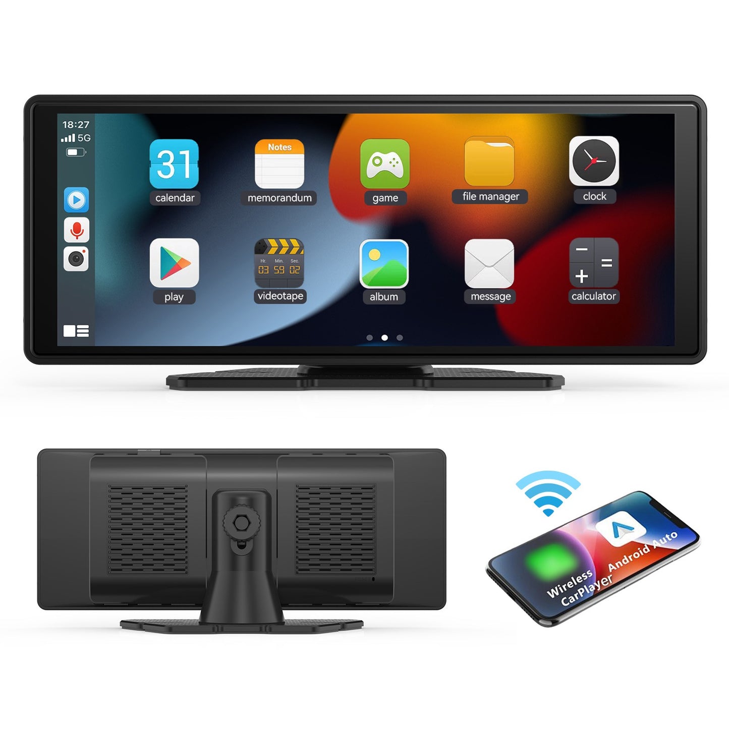 Central Multimídia Portátil Sem Fio com Carplay, Tela Sensível ao Toque HD de 10,26 polegadas para Carro com CarPlay e Android Auto com Mirror Link/Câmera de Ré