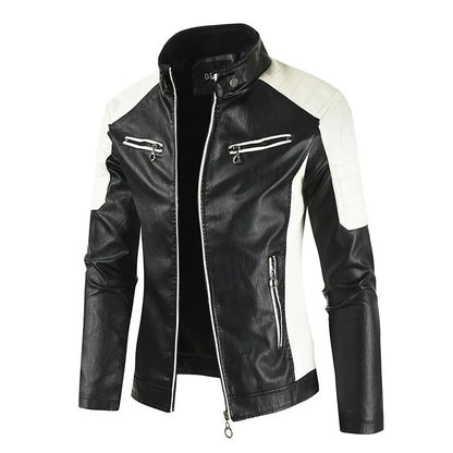 Fashionable Men's Biker Leather Jacket 2025 New Zipper Stand Collar Fleece Lined Casual PU Leather Coat Regular Fit Chinese Orig
