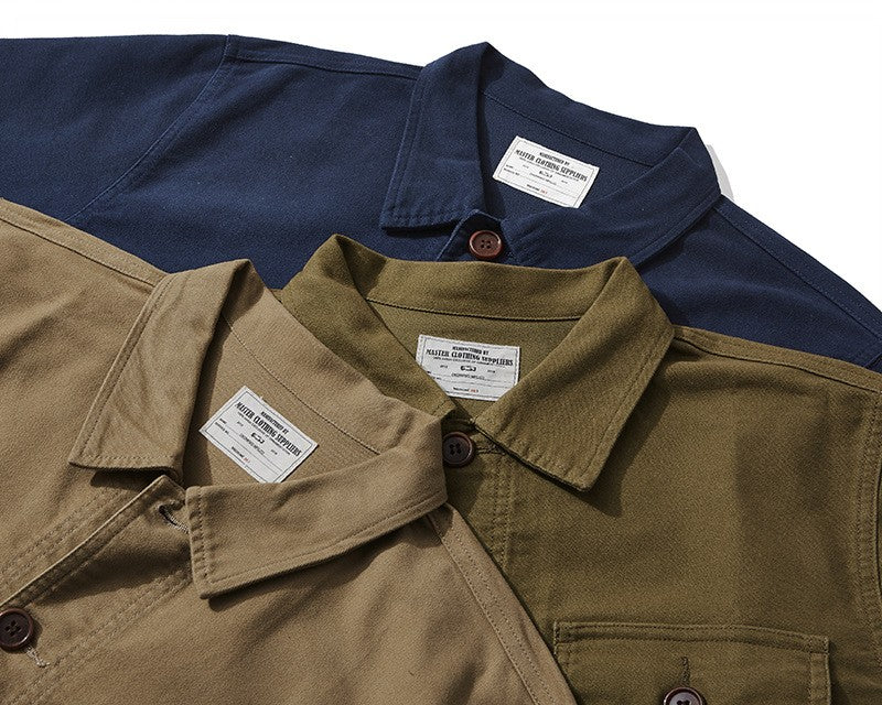 Autumn and Winter New OKONKWO Moleskin Heavyweight Retro French Workwear Jacket Multi Bag Men's Coats American Vintage