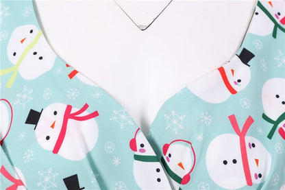 Fashion V-neck Short Sleeve Printed Christmas Dress Large Swing Vintage Elegant Xmas Party Dress