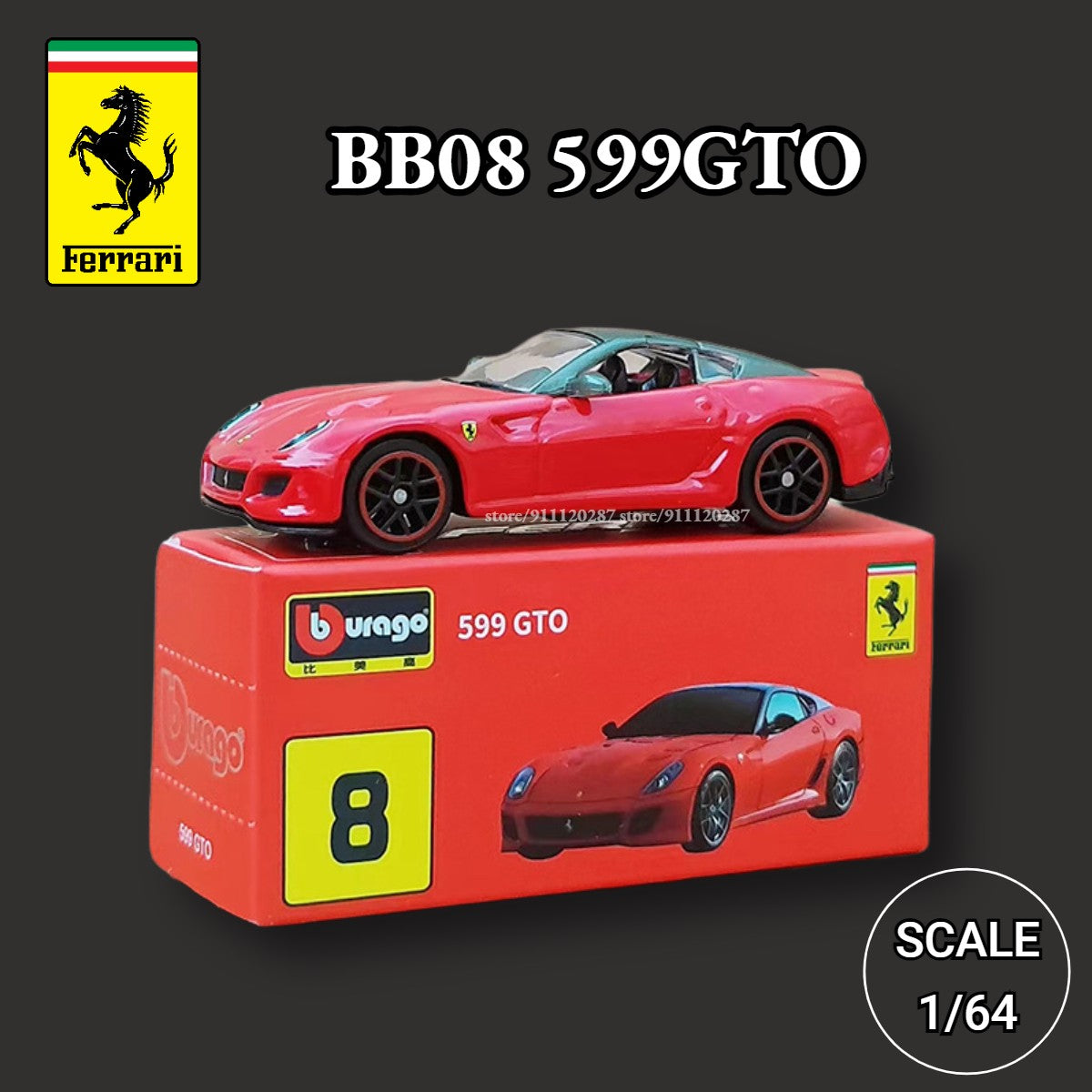 Bburago 1/64 Ferrari Car Miniature Model, BB10 488 GTB Scale Lefarrari F40 F50 F12tdf 458 Spider Diecast Vehicle Replica Toy
