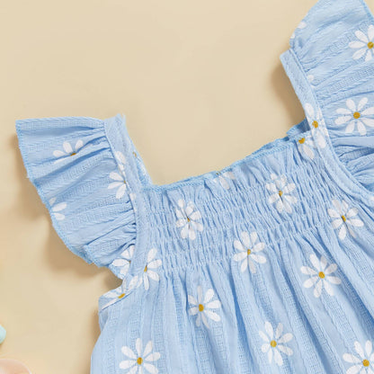 Baby Girl Daisy Outfit Toddler Girls Flying Sleeve Babydoll Tops Elastic Waist Ruffle Shorts Cute Summer Clothes 2Pcs Sets