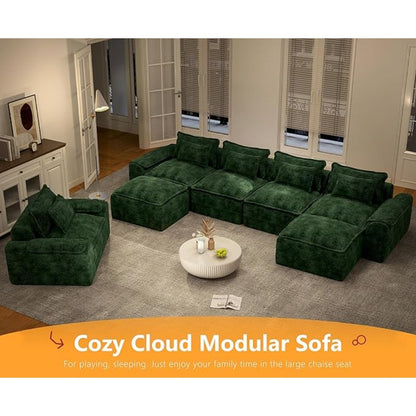 52" Cloud Modular Sectional Couch 4-Seater Sofa with Ottomans U Shaped Couch Deep Seat Sofa with Removable Cover for Living Room