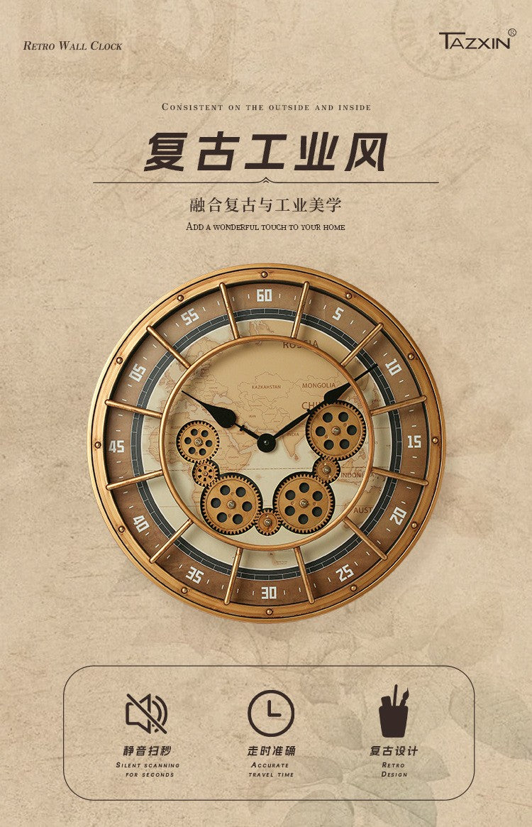 Round Gear Wall Clock Handicraft Clock Wall Wholesale Retro Light Luxury Custom Clock Watch