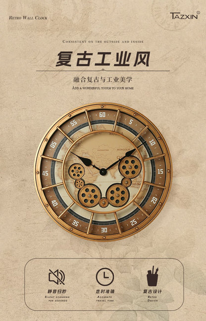 Round Gear Wall Clock Handicraft Clock Wall Wholesale Retro Light Luxury Custom Clock Watch
