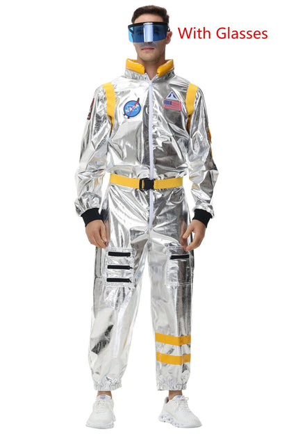 Adult Silver Astronaut Costume Men Women Spaceman Suit Space Jumpsuit Halloween Cosplay Party Dress Up