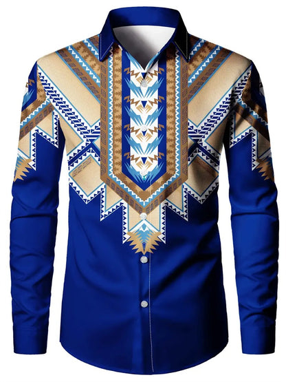 Fashion men's printed long-sleeved shirt casual handsome personality comfortable men's high-quality lapel large size tops