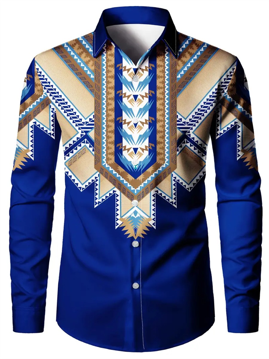 Fashion men's printed long-sleeved shirt casual handsome personality comfortable men's high-quality lapel large size tops