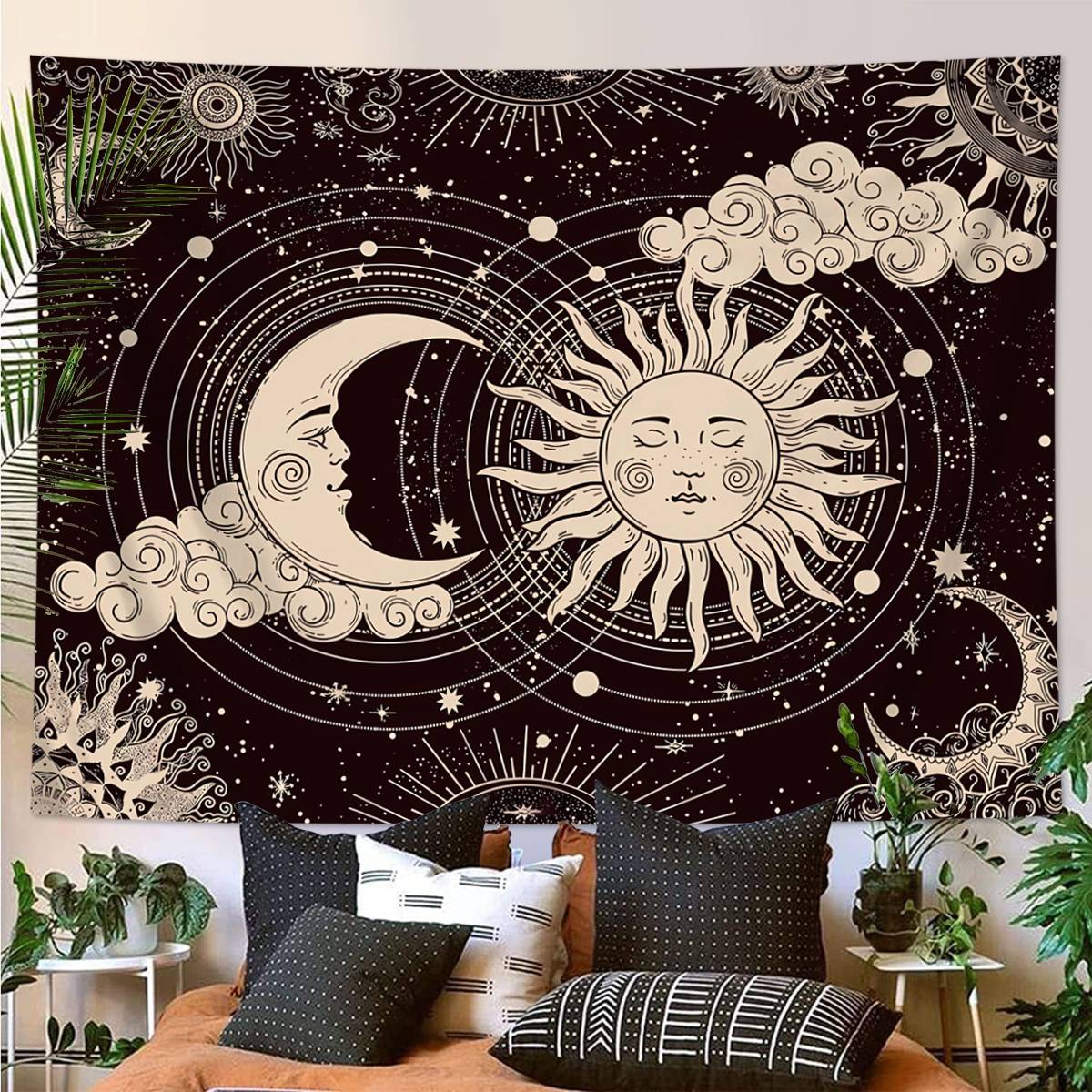 1pc Bohemian Mandala Tapestry, Retro Plant Flower psychedelic Tapestry, Hippie Style Room Decoration Wall Hanging