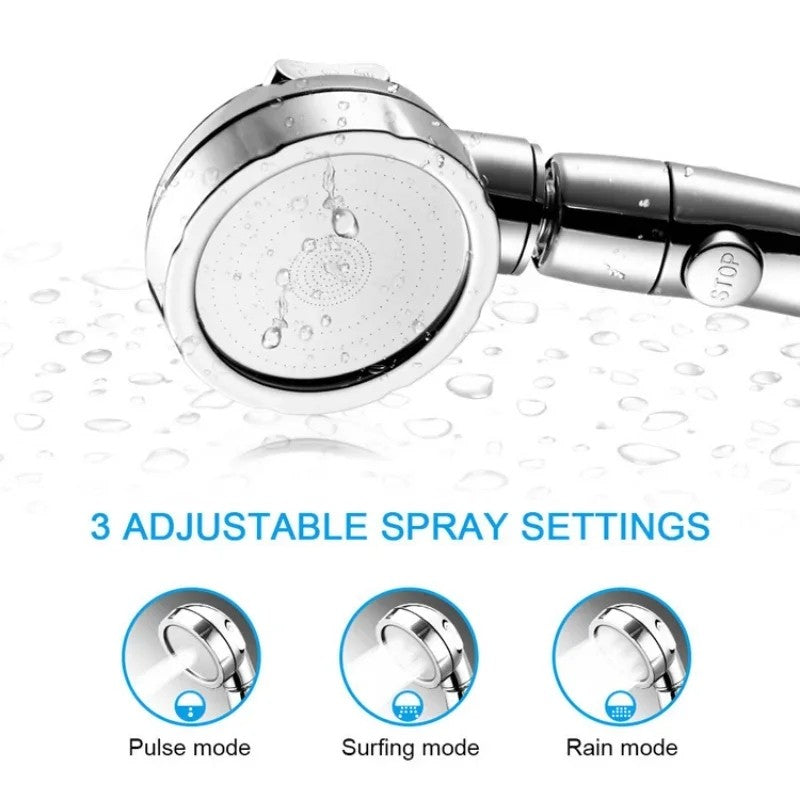 Chuveiro de mão giratório de 360 graus com 3 configurações de spray e botão de pausa ON/OFF, com ajuste de economia de água