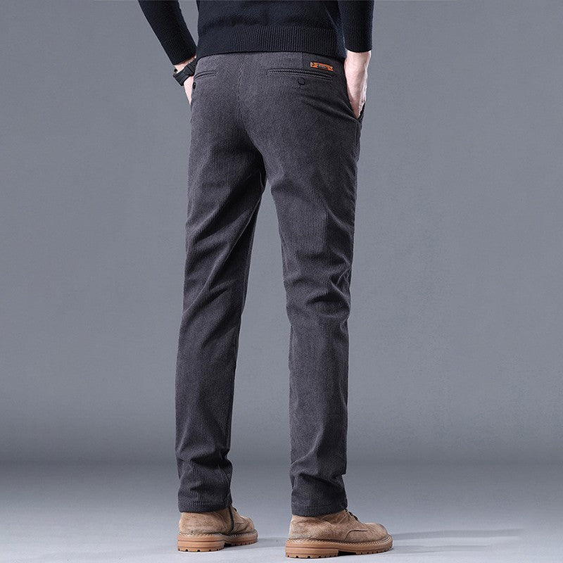 New Fleece Pants Men Casual Work Business Trousers Winter Corduroy Straight Slim Pants Outdoor Streetwear Thick Warm Sweatpants