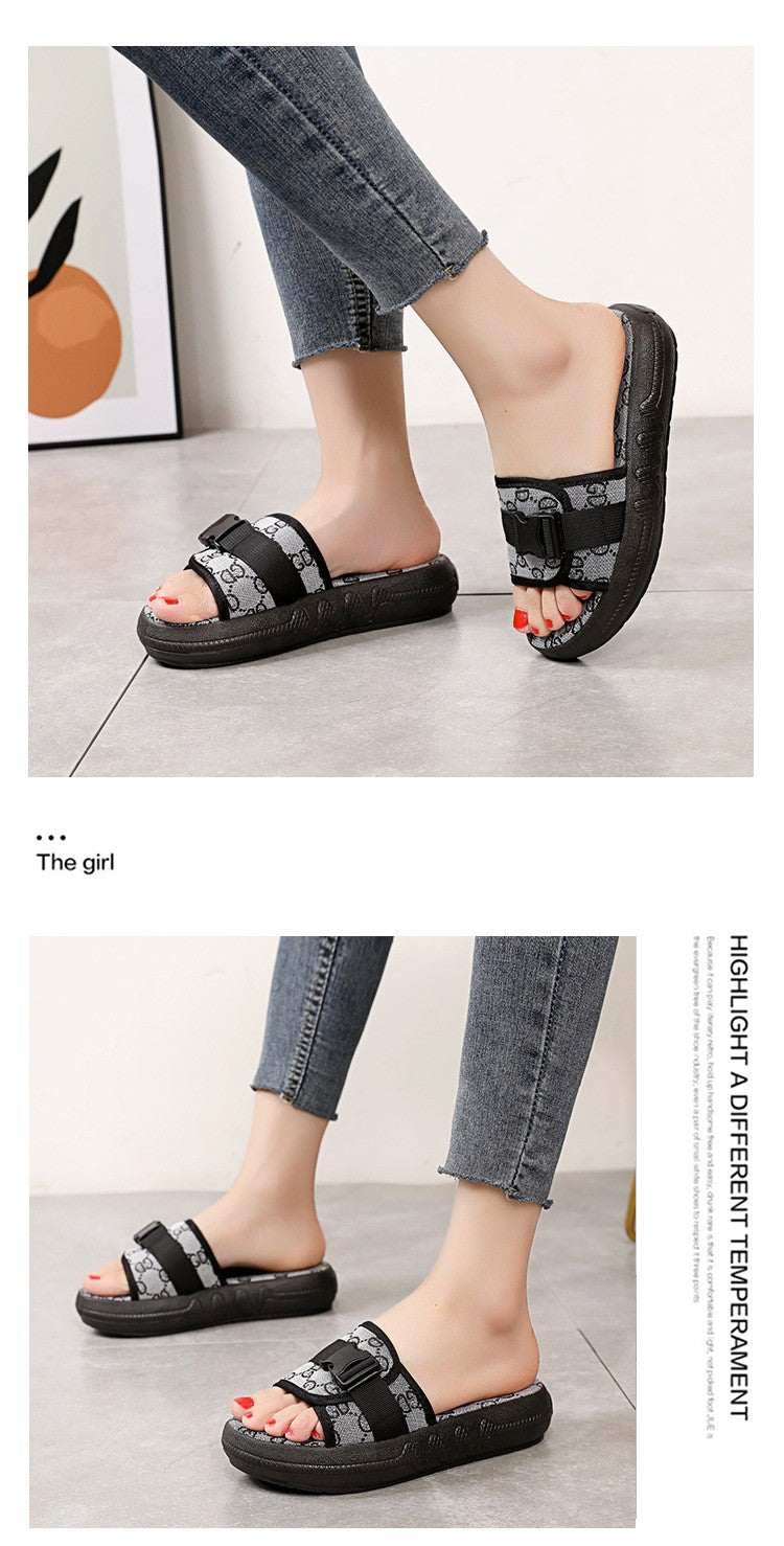 Women Slippers Flat Bottom Fashion All-match Sandals Woman Summer Outer Wear Non-slip Wear-resistant Pvc Soft-soled Lady Slipper