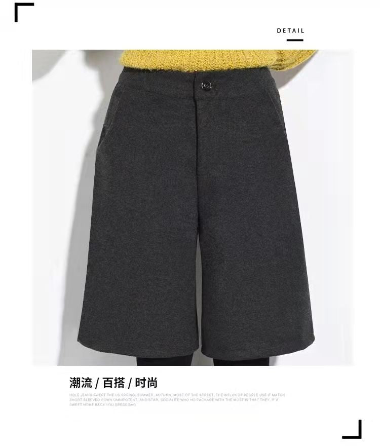 Women Clothing Autumn Winter Fashion Simplicity Woolen Cloth Trousers Female Appear Thin High Waist Loose Large Size Casual Pant