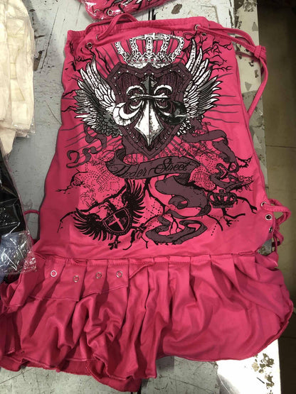 Aesthetic Y2k girl suspenders Top Y2k Clothes blue Gothic bow Slimming Bottom for Women dress Sexy Girls high street character