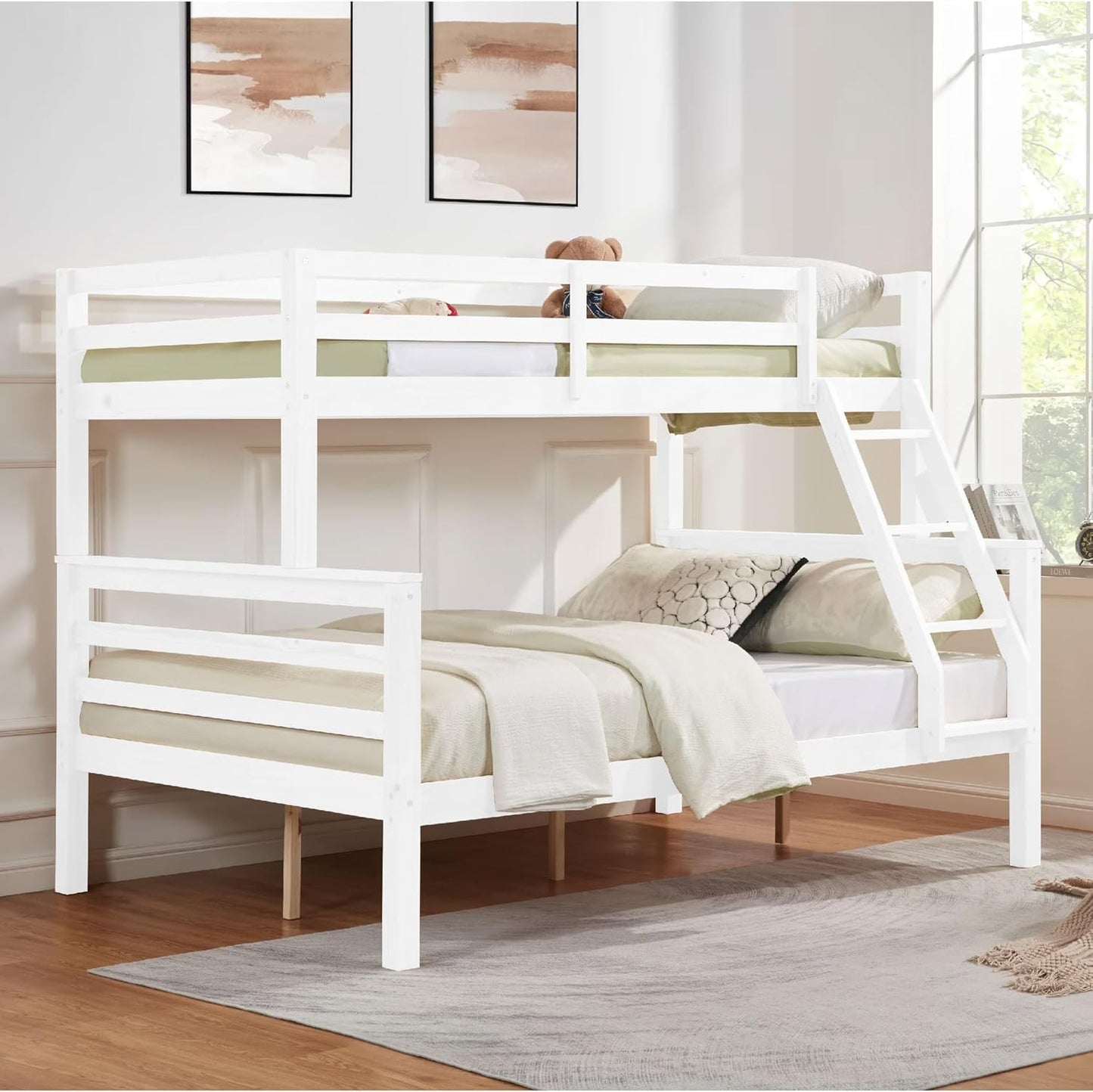 Cama Loft de Metal de Solteiro com Grades de Segurança e Escada Plana, Adequada para Crianças, Adolescentes e Adultos, Branca