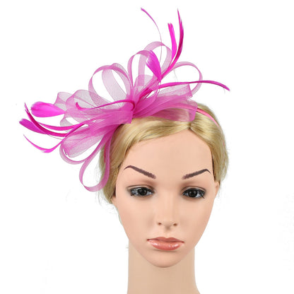 Women Chic Fascinator Hat Cocktail Wedding Party Church Headpiece Elegant Headwear Feather Hair Accessories Bride Hairpin