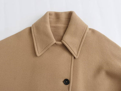 Women's Oblique Button Loose Batwing Sleeve Jacket Coat Lapel Double Pocket Warm Solid Vintage Outerwear Fall Winter Coat