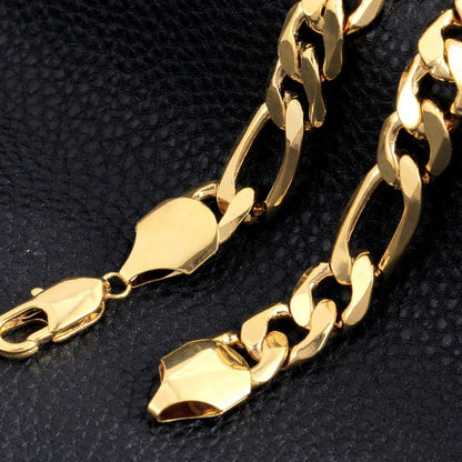 Colar e pulseira masculinos de ouro real 24K 9999 puro Figaro de luxo, largura 6MM 8MM 10MM, comprimento 60cm