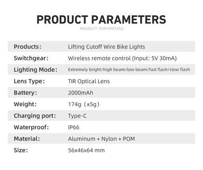 CYCLAMI Hanging Bike Headlight GoPro Ultra Bright Wireless Remote Front Lamp MTB Road High Brightness White CYC 1600 Lumen Light