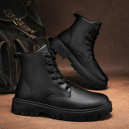 Men Black Leather Boots New British Style High Top Fashion Work Boots Outdoor Street Fashion Chelsea Men Shoes Comfortable Short