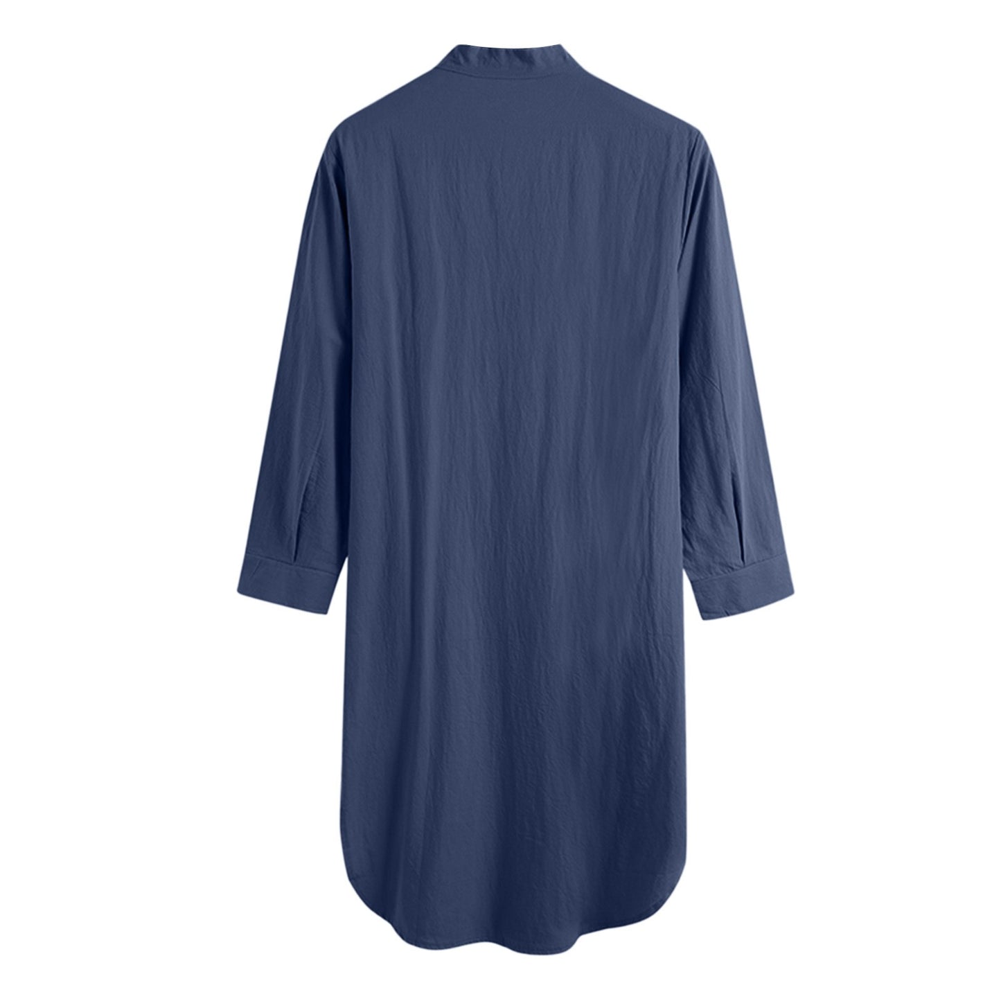 Men's Cotton Button-down Sleep Robe Solid Color Stand Neck Long Sleeve Nightgown Fashion Comfortable Home Wear Loose Bathrobe