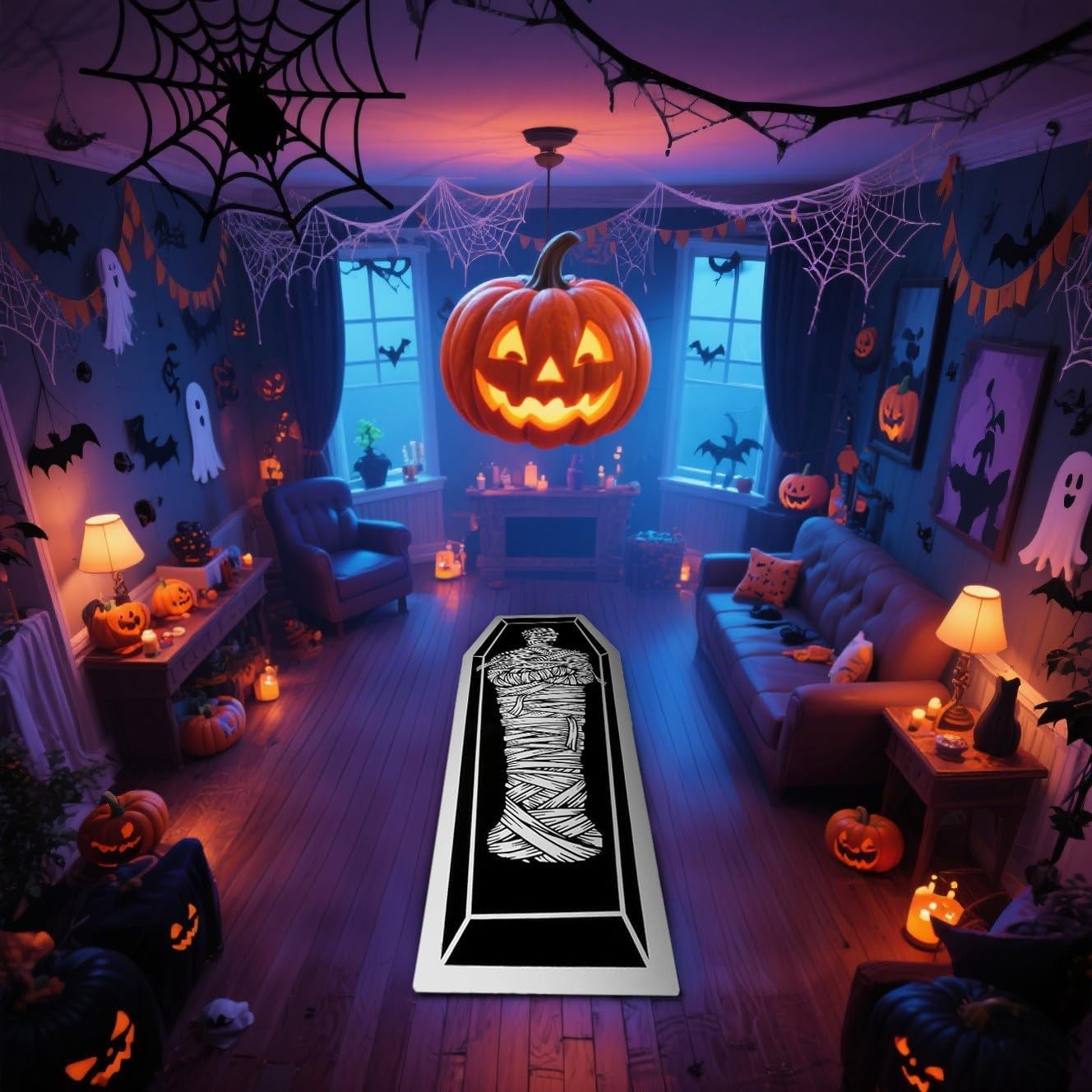 VIKAMA Halloween Gothic Coffin Rug - Soft and Comfortable for Living Room and Bedroom - Horror Theme Home Decoration