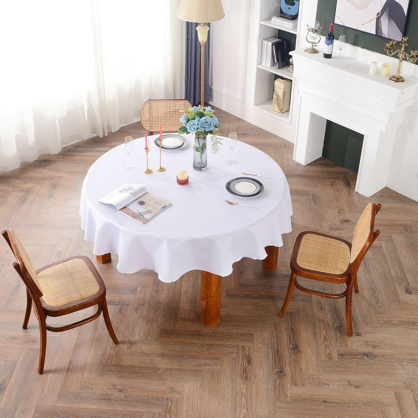 Round Tablecloths White Wedding Table Cloth Satin Solid Color Table Covers Hotel Wedding Birthday Dining Table Decoration