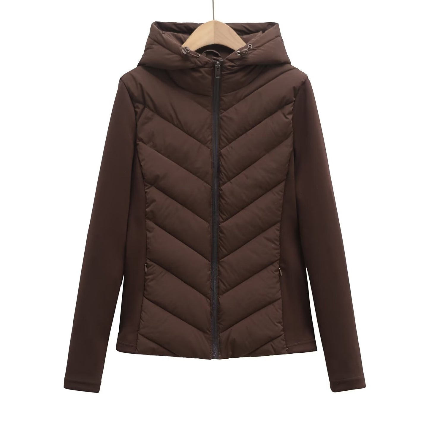 BSK&TRAF autumn and winter new women's hooded air cotton long-sleeved slim stitching light quilted down cotton jacket for women