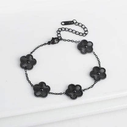 Pulseira Clássica de Aço Inoxidável de Luxo Feminina Ajustável com Cinco Flores para Mulheres Novas Joias da Moda para Festas Presentes Trevo