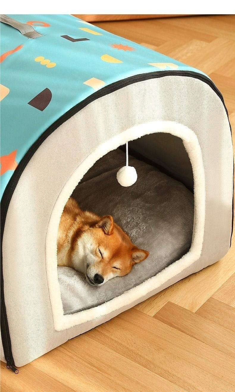 Oversized Dog Kennel Tunnel Warm Dog House Detachable Pet Sleeping Bed Semiclosed Pet Supplies Soft Non-slip Dogs Cats Kennel