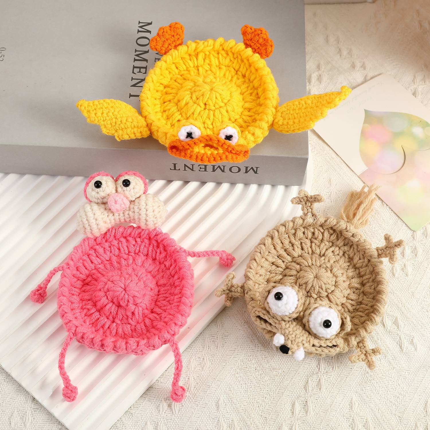 Funny Crochet Animal Coaster Finished Handwoven Coaster Coffee Cup Decor Gift