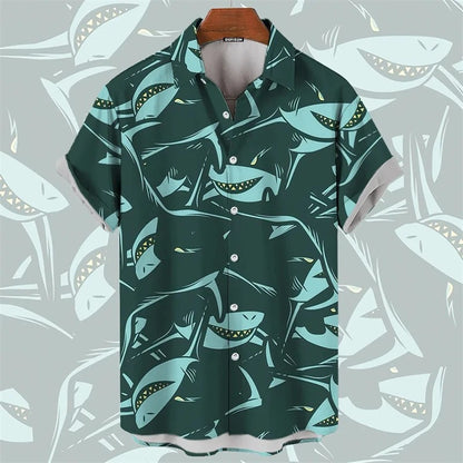2025 Men's Shirt Hawaiian Marine Animal Print Top 2025 New Summer Whale Pattern Short Sleeved Top Camisas Estampadas