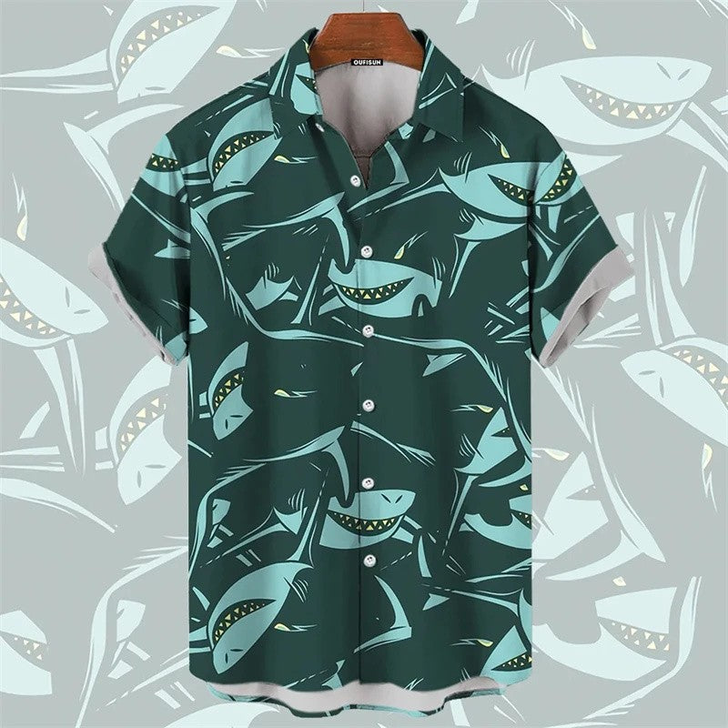 2025 Men's Shirt Hawaiian Marine Animal Print Top 2025 New Summer Whale Pattern Short Sleeved Top Camisas Estampadas