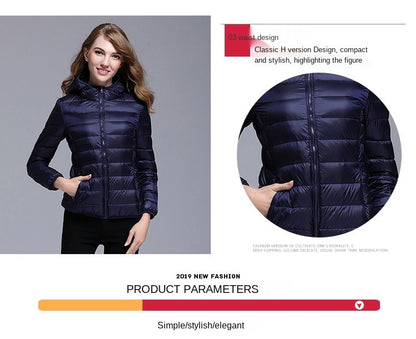 White Duck Down Winter Hoody Jackets Ultra-light Women Down Coats Puffer Long Sleeve Warm Slim Portable Thin Female Outwears 7XL
