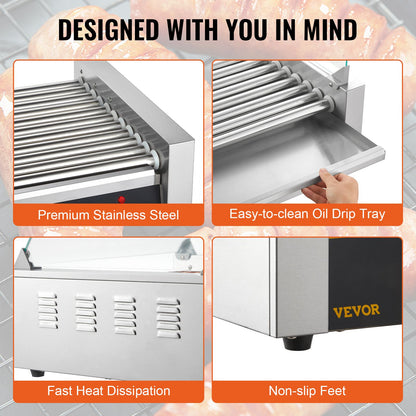 SucceBuy 5/7/11 Rods Commercial Hot Dog Roller Electric Sausage Maker Barbecue Grill Machine for Camping Party Home Appliance