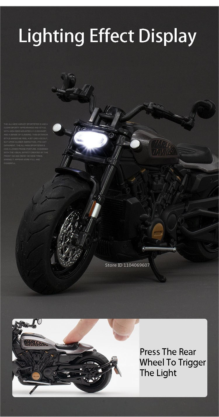 1:12 Scale Sportster S Modelos de Brinquedo de Moto Metal Fundido V4S Motocicletas em Miniatura com Absorção de Choque Pneus de Borracha para Presentes de Meninos