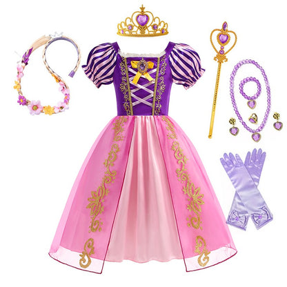 Disney Rapunzel Princess Dress Girl Purple Puff Sleeve Cosplay Tangled Costume Halloween Vestido Kids Birthday Ball Gown Clothes