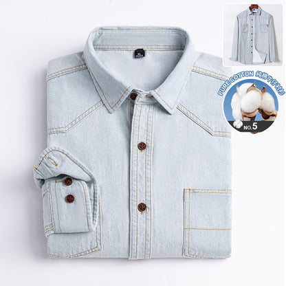 Brand Elastic Cotton Denim Shirt Men Long Sleeve Quality Cowboy Shirts for Men Casual Slim Fit Mens Designer Clothing
