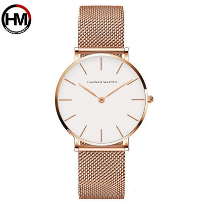 Hannah Martin Women Watch Japan Quartz Movement Simple Waterproof Rose Gold Stainless Steel Mesh Ladies watch relogio feminino