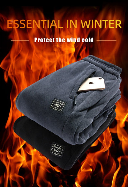 IPPOLICH Mens Winter Casual Pants Outdoor Plush Velvet Thickened Cold-proof Pure Cotton Casual Pants Men Windproof Warm Trousers