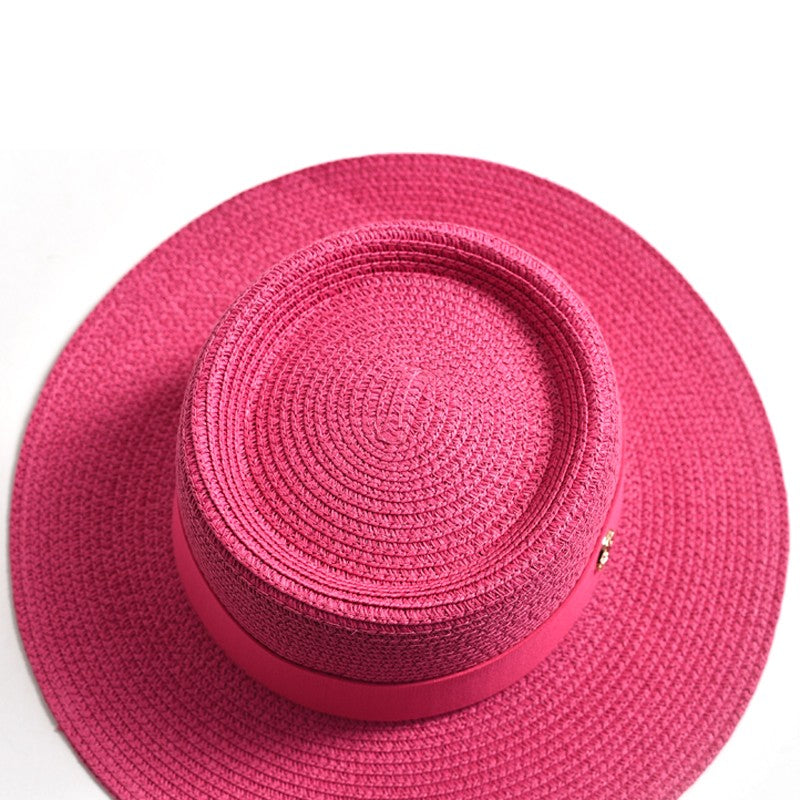 New Summer Straw Sun Hats for Women Ladies Fashion Flat Brim Ribbon Beach Hat Travel Dress Cap chapeau femme