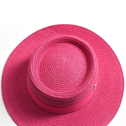 New Summer Straw Sun Hats for Women Ladies Fashion Flat Brim Ribbon Beach Hat Travel Dress Cap chapeau femme