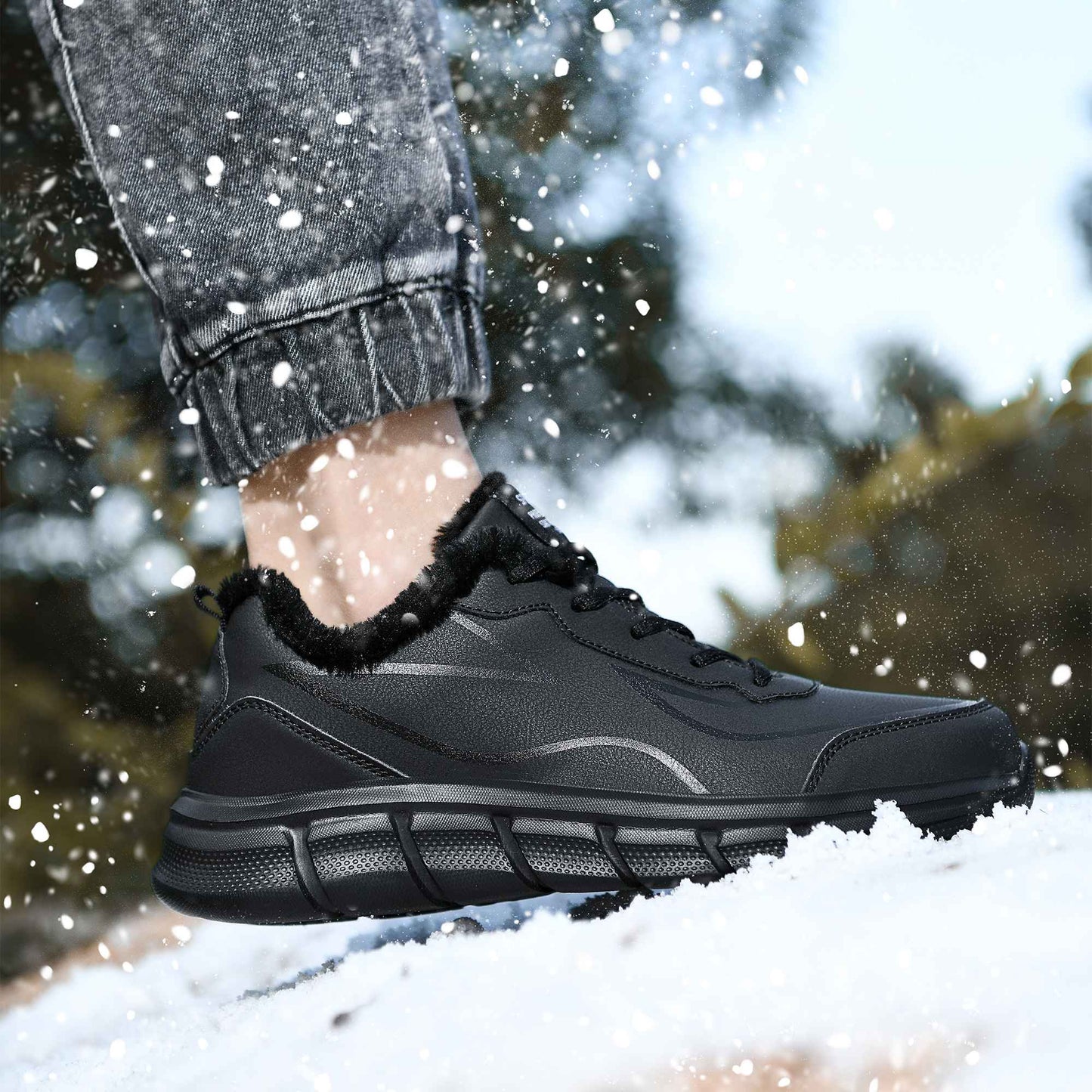 Tênis Masculino de Inverno Quente com Forro de Lã Confortável Impermeável Tamanhos Extras 46 47 48 Calçado Esportivo Casual Zapatillas Hombre