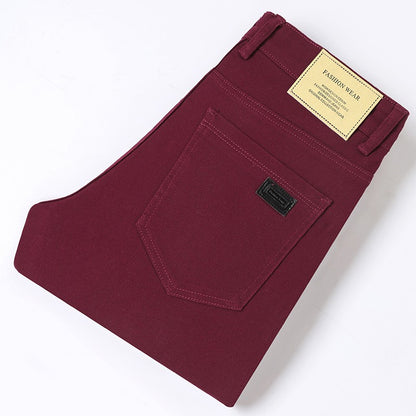 Cotton White Jeans Men's Elastic Soft Comfortable Business Casual Trousers Fashion Korean Fit Straight Spring Autumn Denim Pants
