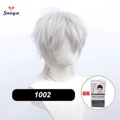 Perucas Curtas Sintéticas Snoya com Franja Corte Pixie Peruca Desfiada para Festa Cosplay para Homens e Mulheres Rosa Vermelho Verde Roxo Estilo Coreano Peruca Masculina