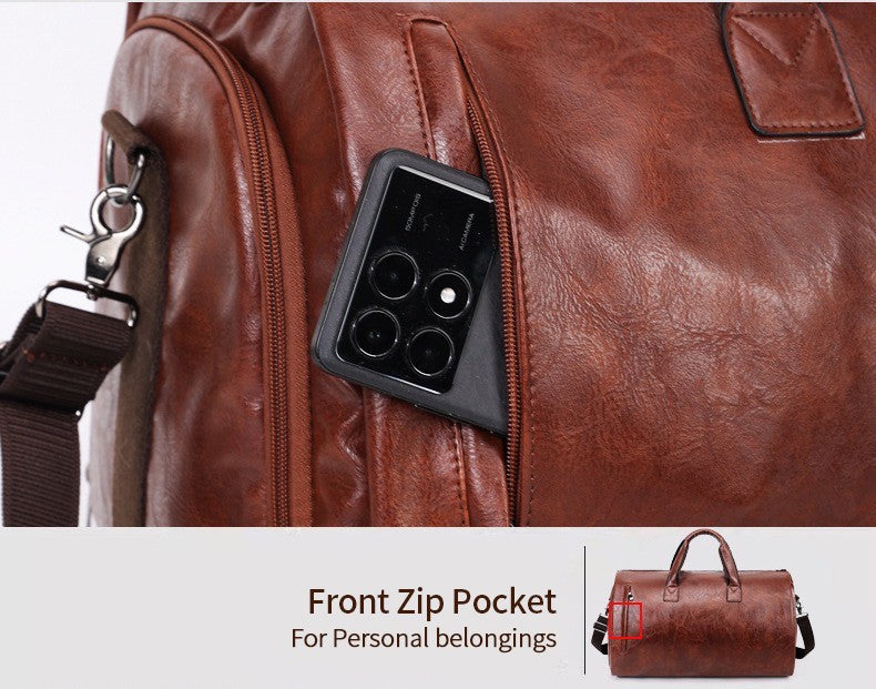 Vintage Suit Travel Bag with Large Capacity Waterproof PU Fabric Independent Shoe Case for Business Trip Suit Protection Bag