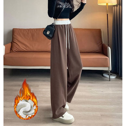 Winter Lady Hot Sale High Waist Thermal Plush Pants Women Chic Straight Leg Fleece Trousers Girls Snow Warm Casual Pants