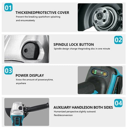Conjunto combinado de esmerilhadeira angular elétrica sem escova de 125mm de 18V para parafusadeira de impacto e ferramenta elétrica Makita
